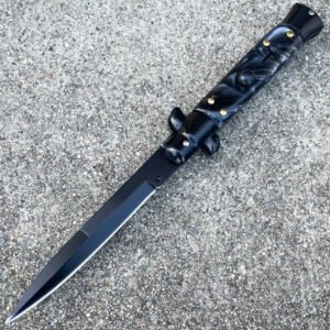 svart italiensk stilettomkopplare fickkniv Black Pearl