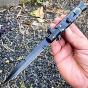 svart italiensk stilettomkopplare fickkniv Black Pearl