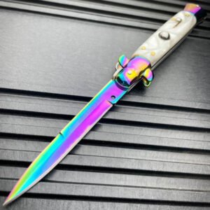 8,75" italiensk stiletto switch blade auto fickkniv-Vitt handtag med färgat blad