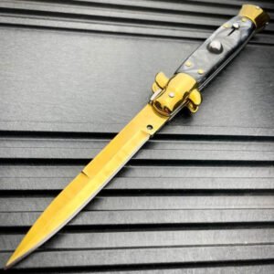 8,75" italiensk stiletto switch blade auto fickkniv-Svart handtag med gult blad