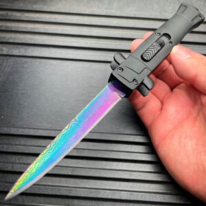9" Italian Stiletto Style OTF Knife Damascus Etch