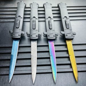 9" Italian Stiletto Style OTF Knife Damascus Etch
